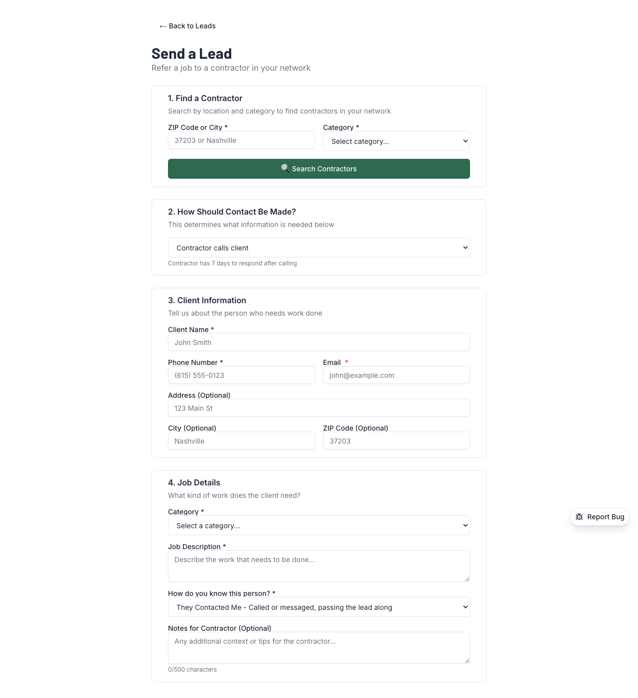 Send lead review screen